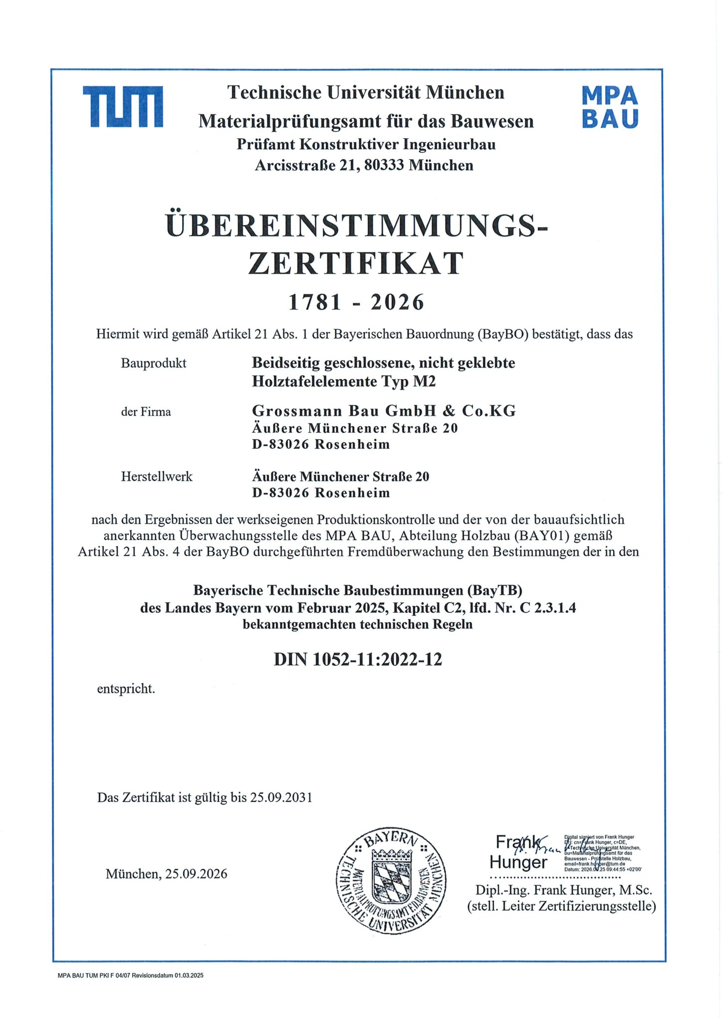 TUM Über&shy;einstimmungs&shy;zertifikat 1781-2026