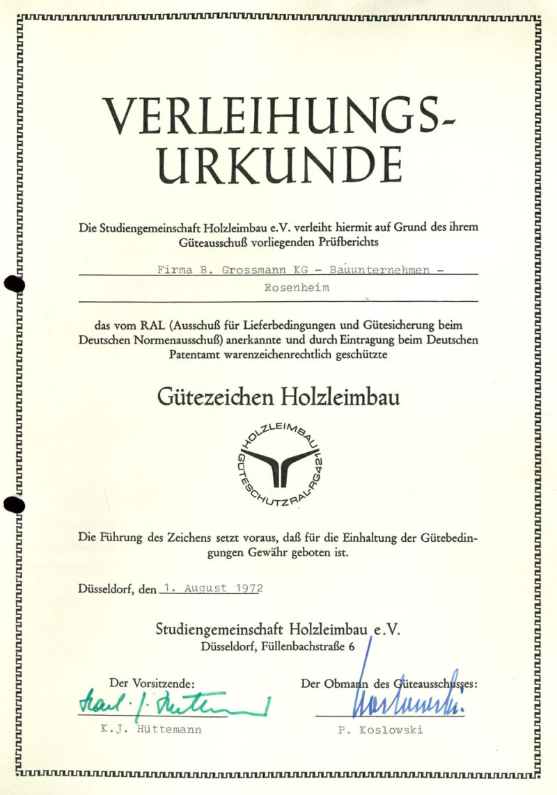 Verleihungsurkunde 1972